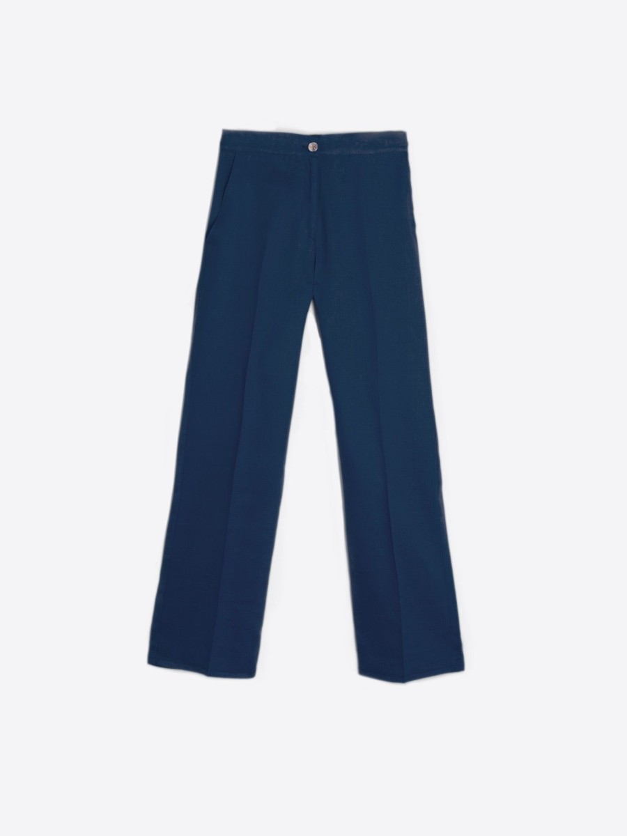 Vilagallo Trouser Tiffany Navy Linen Trousers