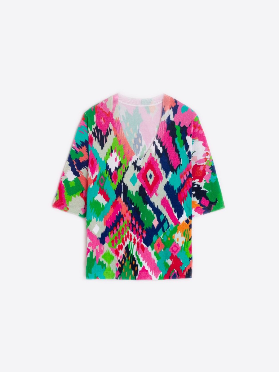 Vilagallo Knitwear Ikat Printed Pullover Multicolour Ikat Knitwear