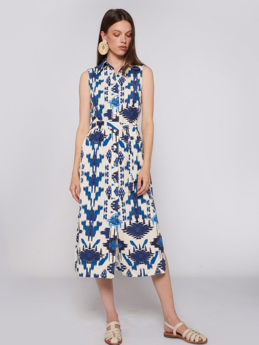 Vilagallo Dress Livia Ikat Blue Print Dresses