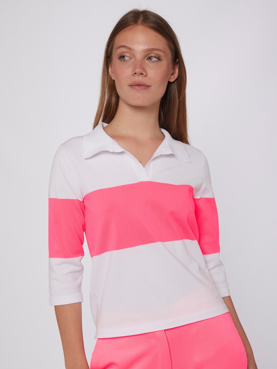 Vilagallo Knitwear Neon Polo Top Ecru&Neon Pink Knitwear