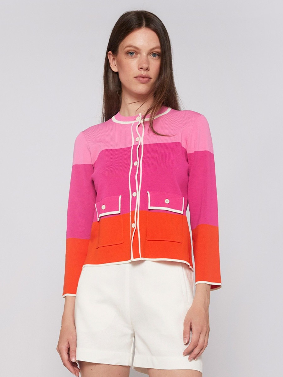 Vilagallo Knitwear Cardigan Colour Block Pink&Fucsia&Orange Knitwear