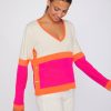 Vilagallo Knitwear Sweater Colour Block Ecru&Pink&Orange Knitwear