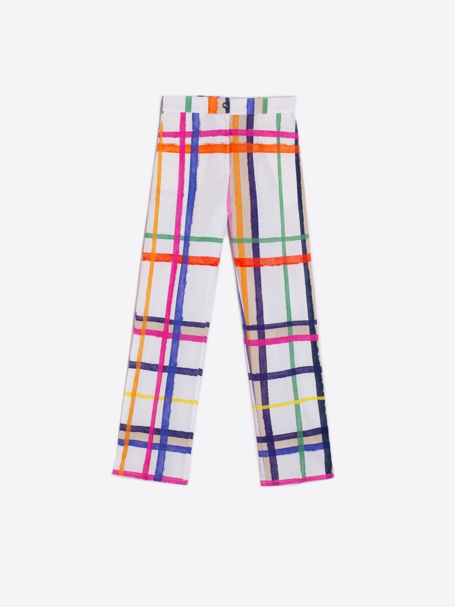 Vilagallo Trouser Tiffany Check Watercolour Print Trousers