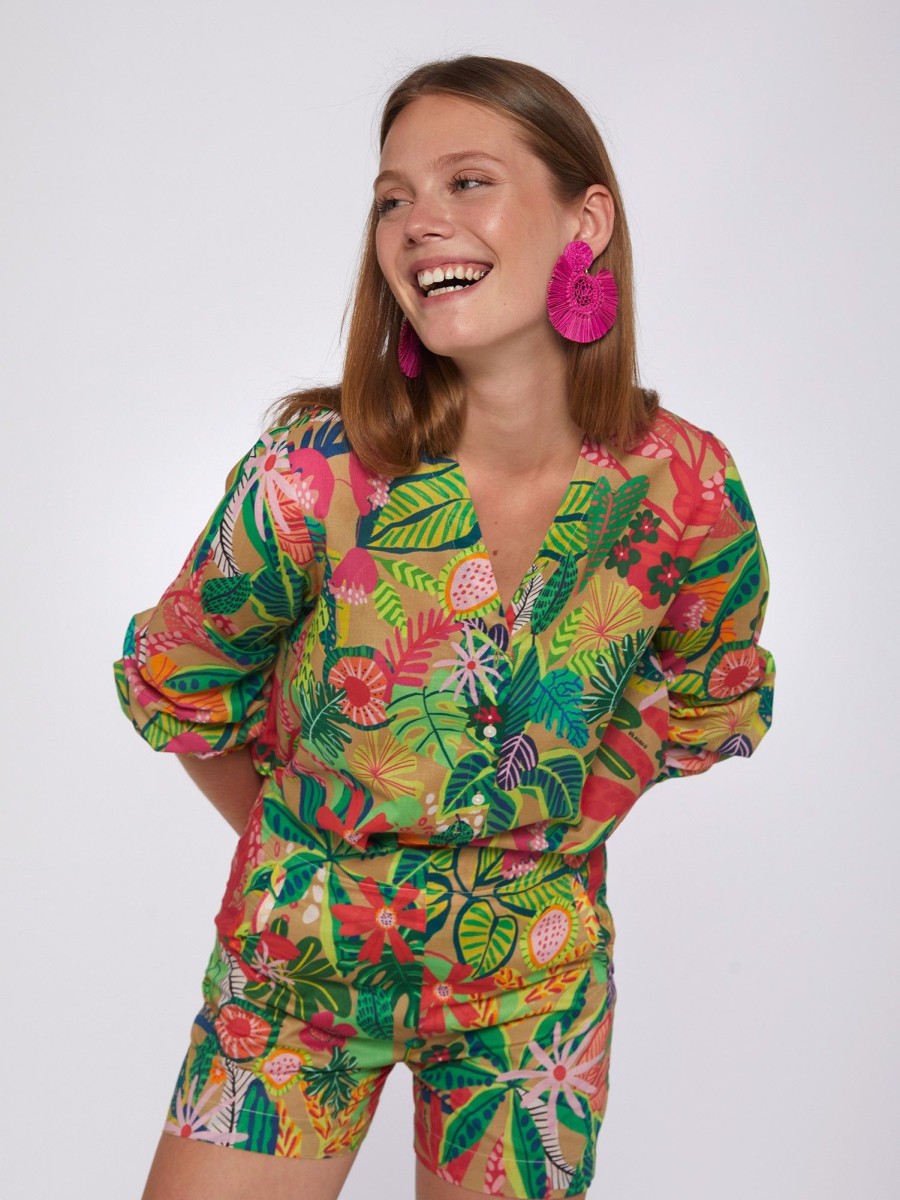 Vilagallo Shirt Ebba Tropical Print Voile Shirts