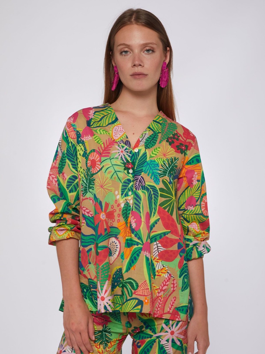 Vilagallo Shirt Ebba Tropical Print Voile Shirts