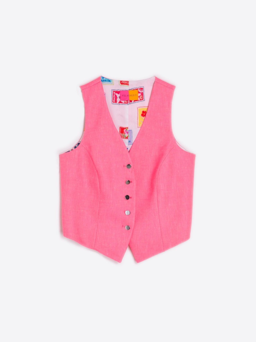 Vilagallo Vest Smart Pink Strech Linen Waistcoats