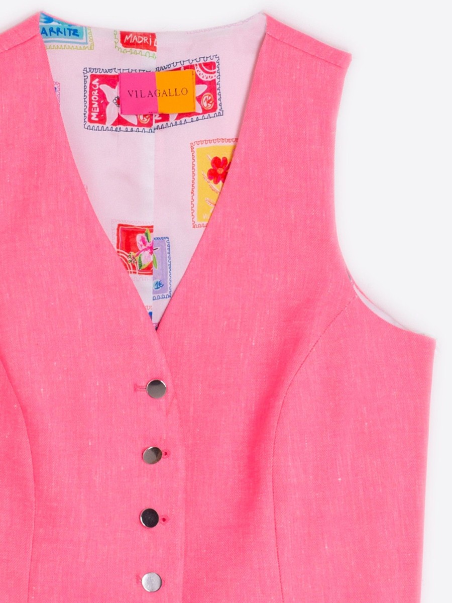 Vilagallo Vest Smart Pink Strech Linen Waistcoats