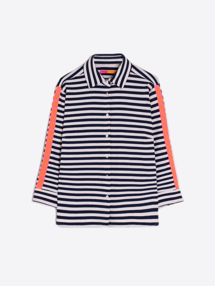 Vilagallo Shirt Sara Navy Stripe Canale Shirts