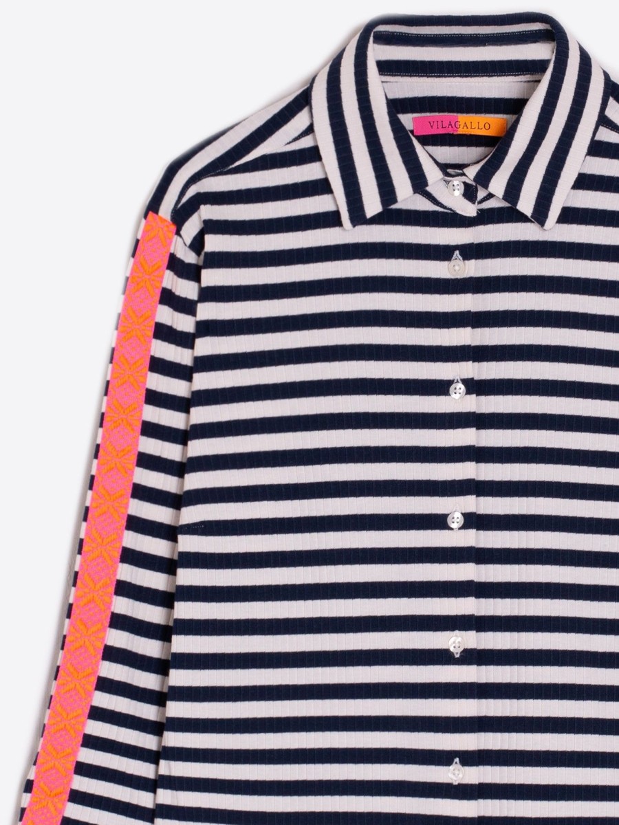 Vilagallo Shirt Sara Navy Stripe Canale Shirts