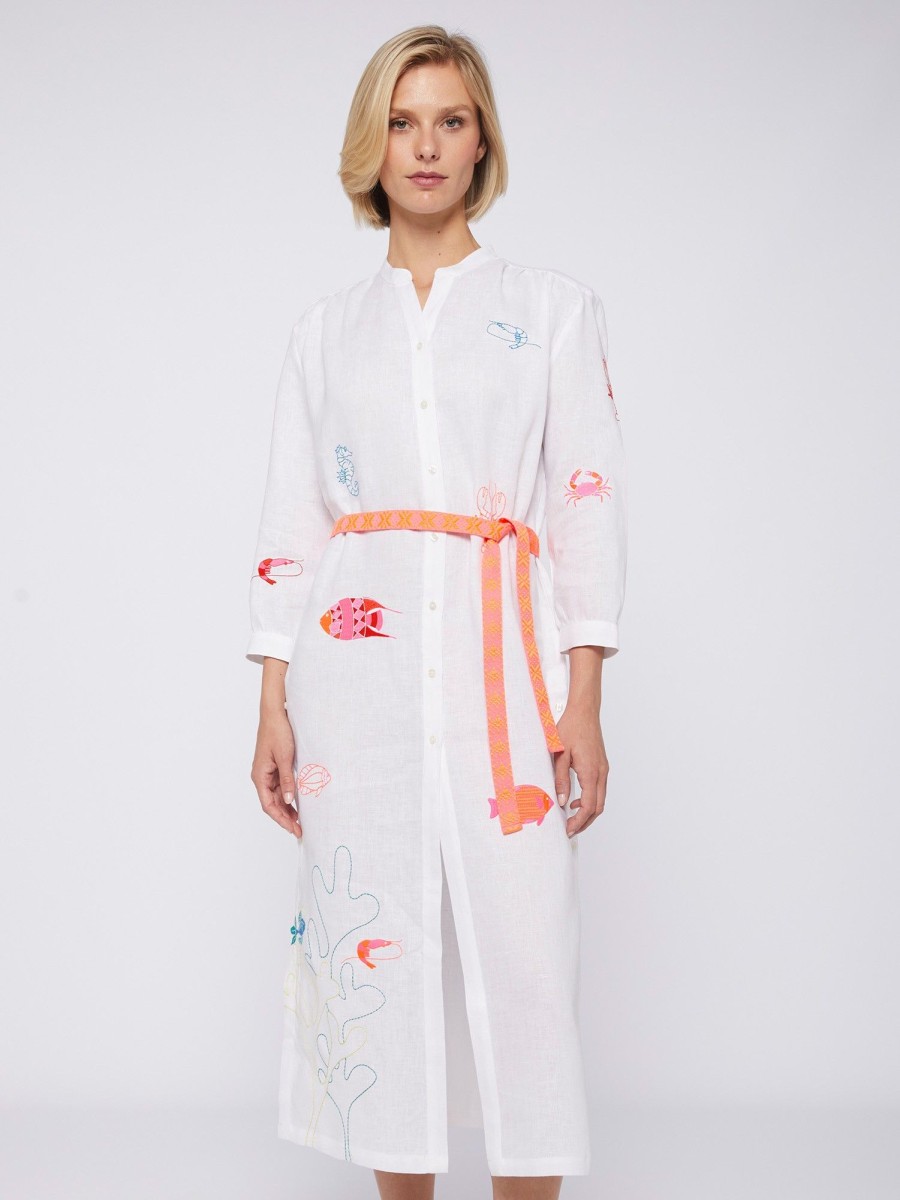 Vilagallo Dress Amina Emb White Linen Dresses