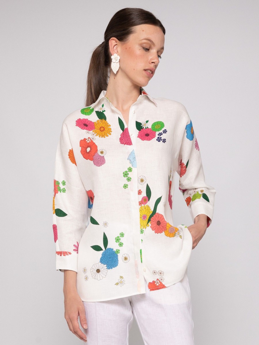 Vilagallo Shirt Louisa Flowers Pure Linen Shirts