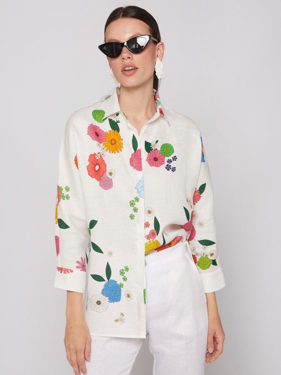 Vilagallo Shirt Louisa Flowers Pure Linen Shirts