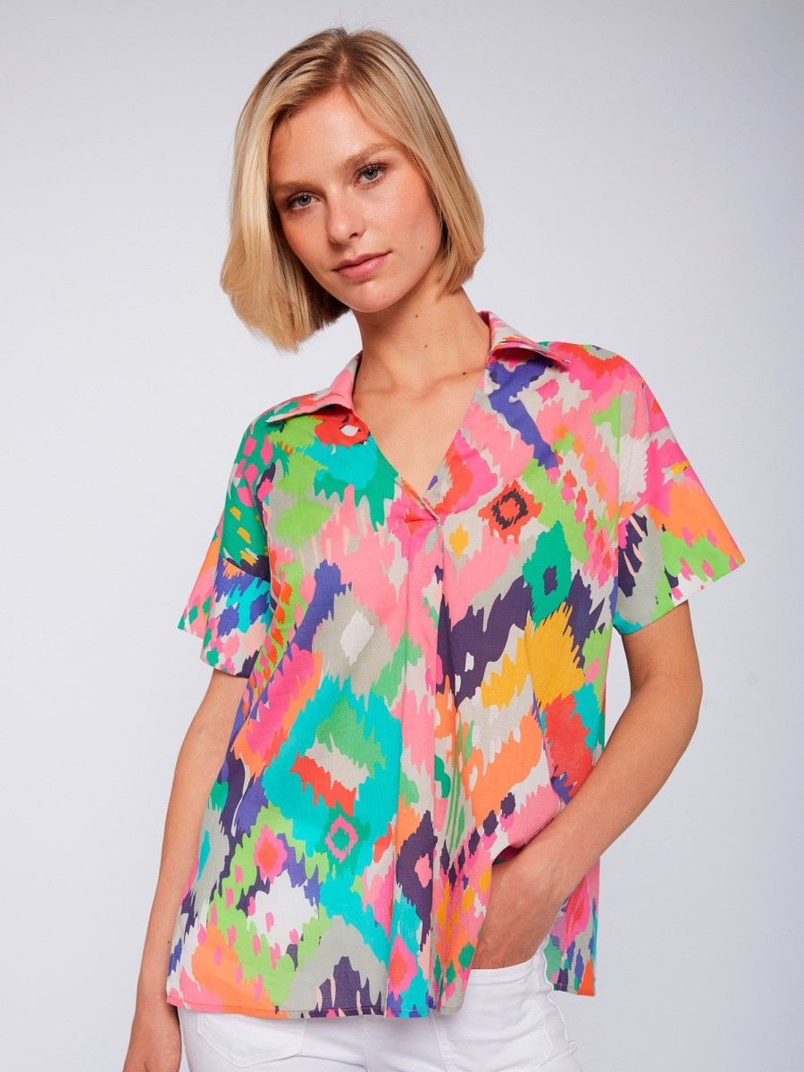 Vilagallo Shirt Chantal Acuarela Ikat Voile Shirts