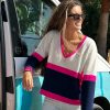 Vilagallo Knitwear Sweater Colour Block Ecru&Navy&Pink Knitwear