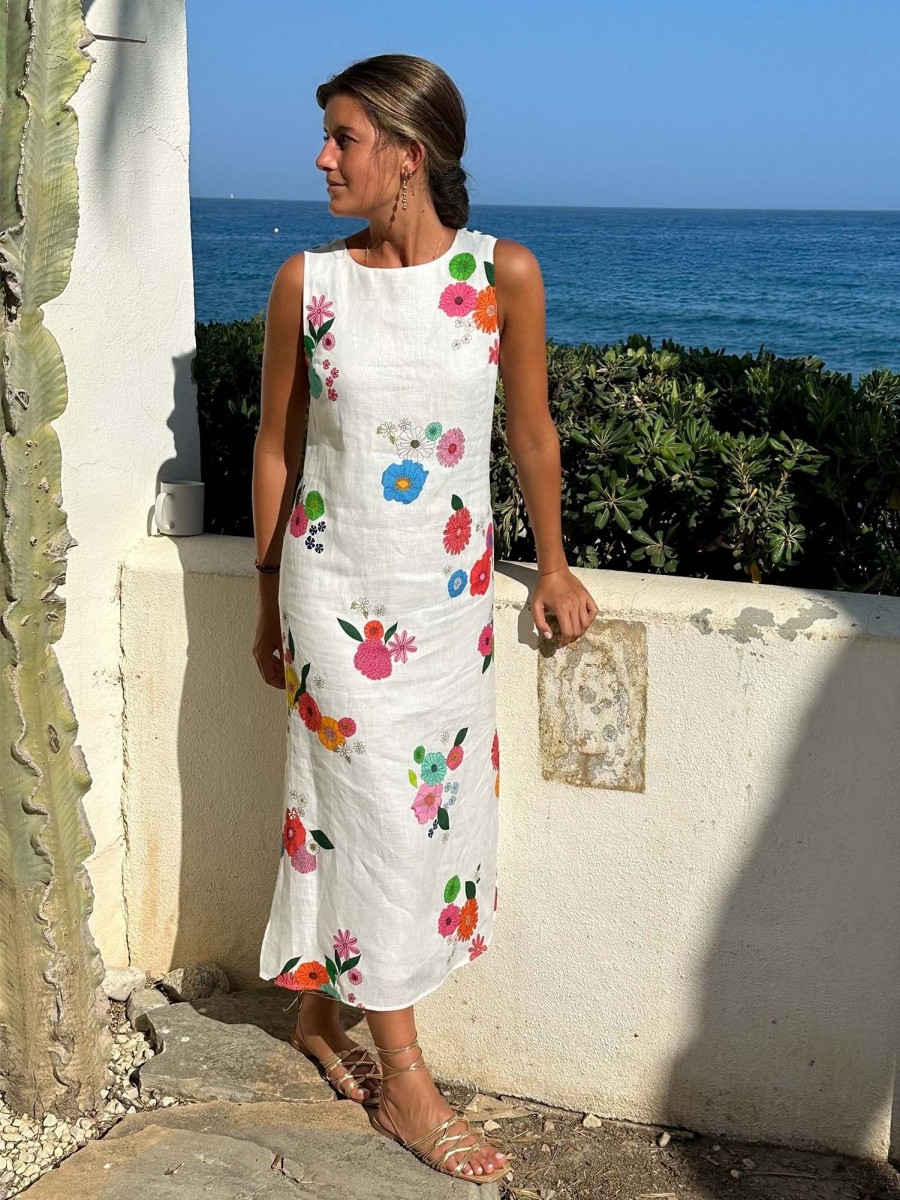 Vilagallo Dress Liana Flowers Pure Linen Dresses