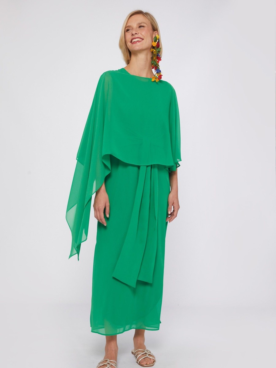 Vilagallo Cape Mirelle Green Chiffon Capes