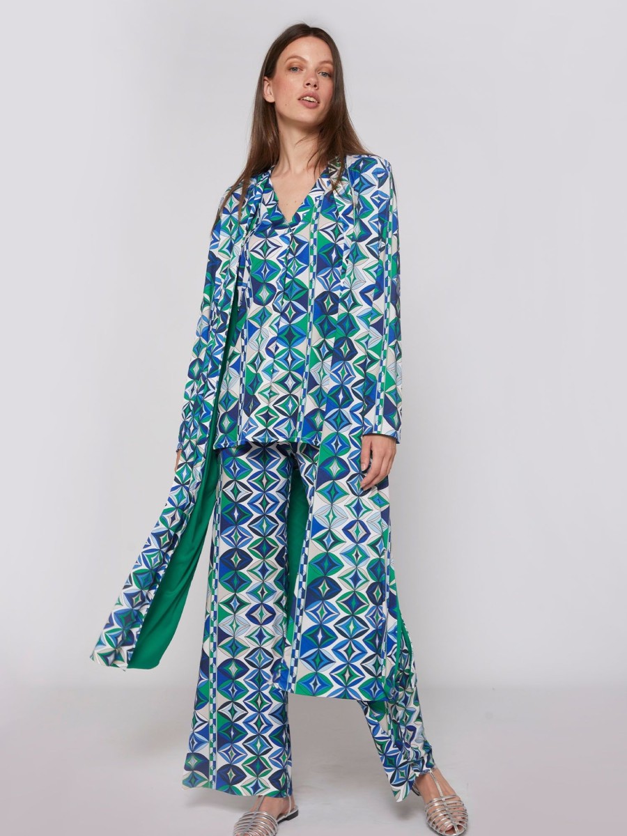 Vilagallo Coat Luna Green Geometric Knit Print Coats