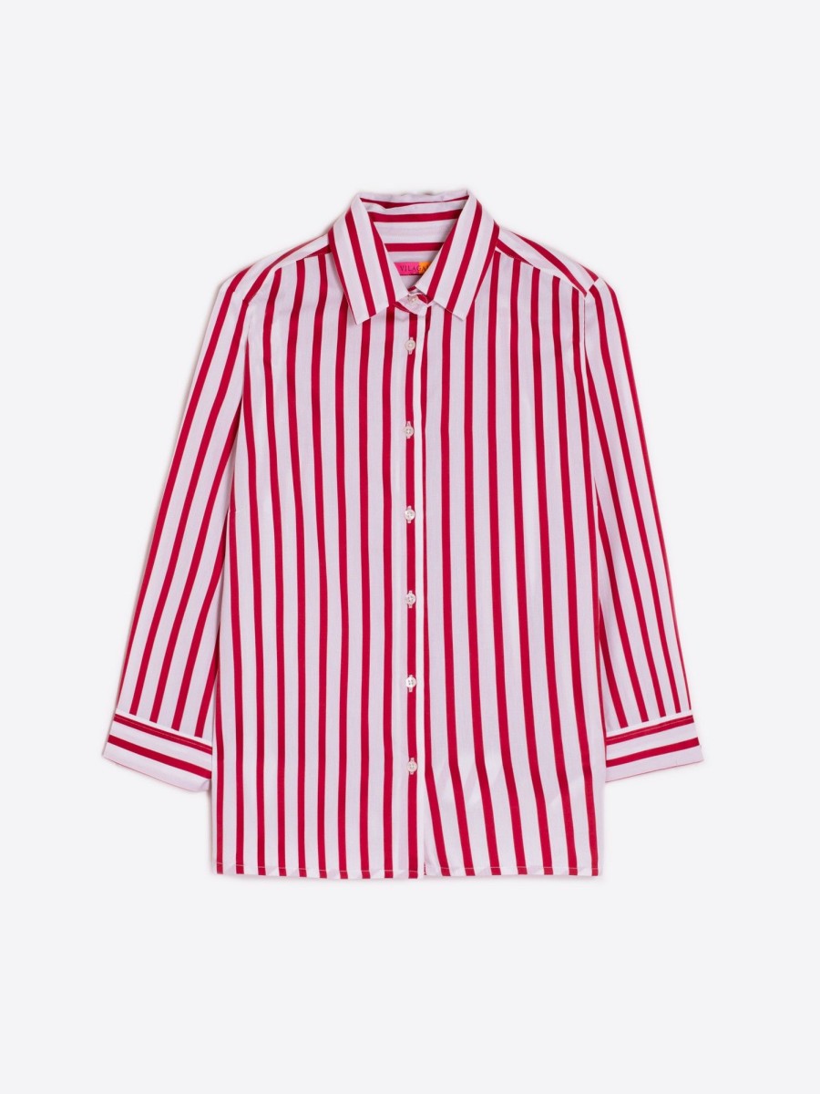 Vilagallo Shirt Sara Red Stripe Cotton Shirts