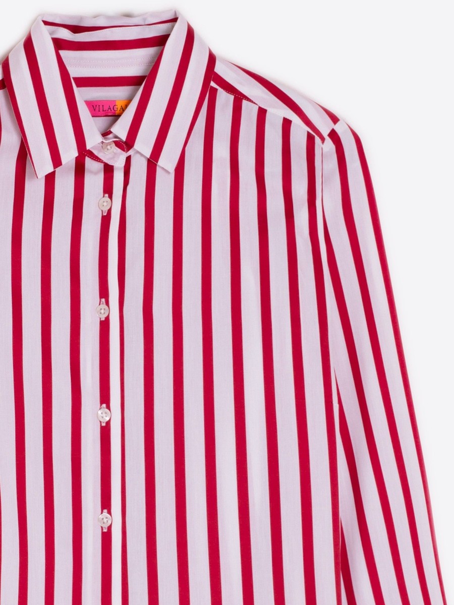 Vilagallo Shirt Sara Red Stripe Cotton Shirts