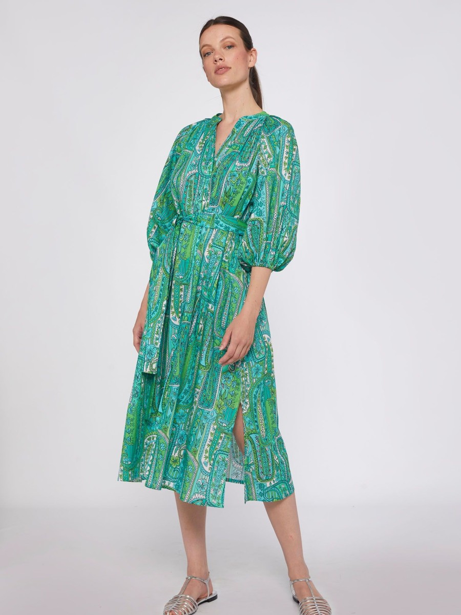 Vilagallo Dress Claudette Green Paisley Dresses