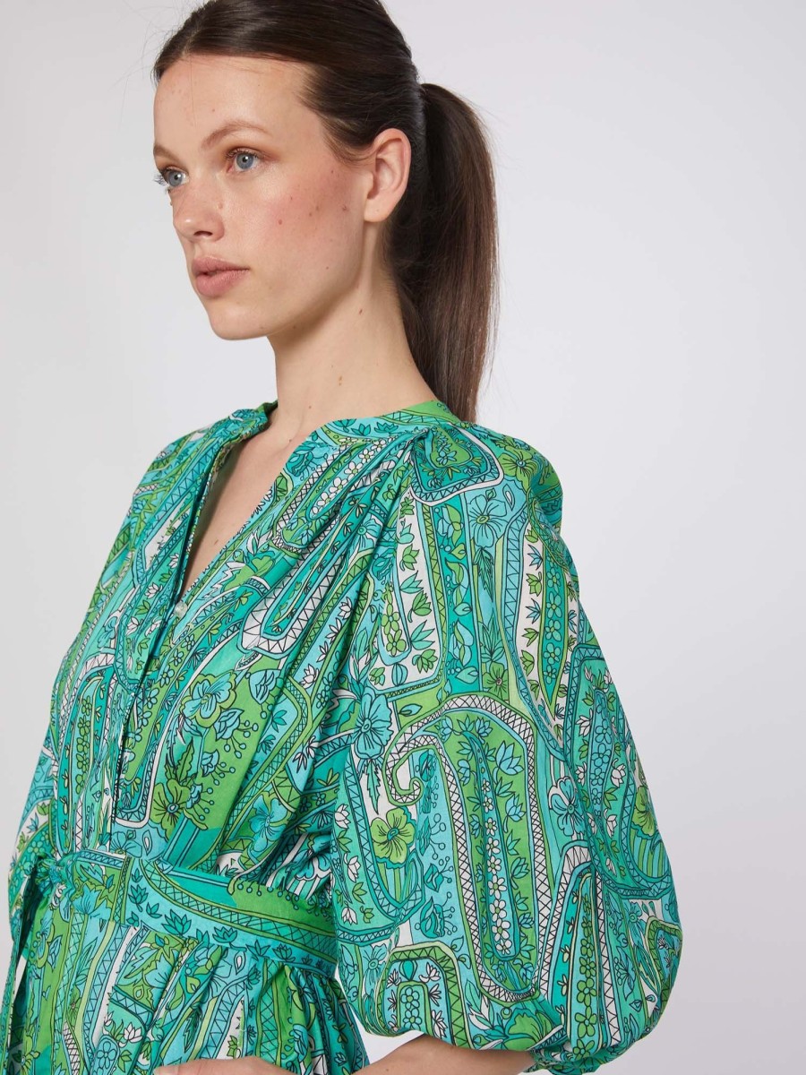 Vilagallo Dress Claudette Green Paisley Dresses