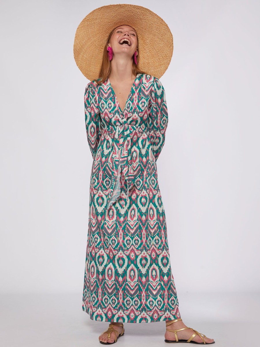 Vilagallo Dress Lorenna Ikat Green Pink Gold Dresses