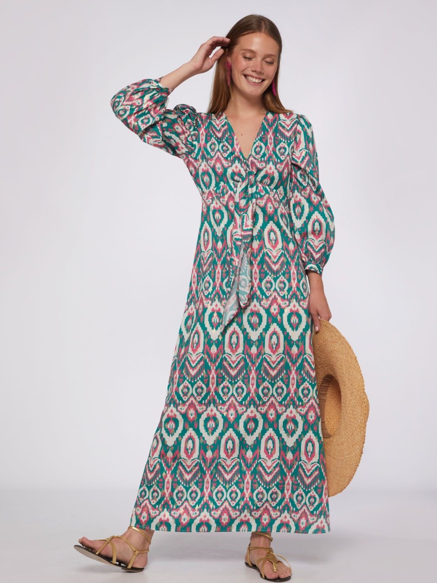 Vilagallo Dress Lorenna Ikat Green Pink Gold Dresses