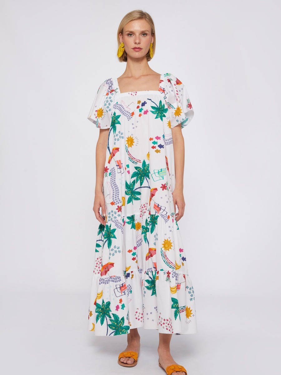 Vilagallo Dress Palmira Biarritz White Print Poplin Dresses