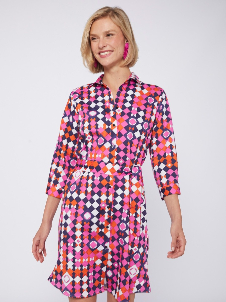 Vilagallo Dress Dover Pink Navy Geometric Dresses