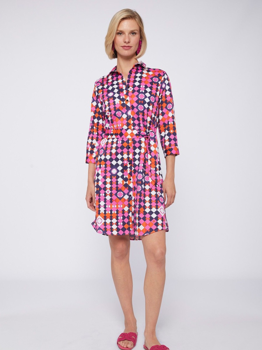 Vilagallo Dress Dover Pink Navy Geometric Dresses