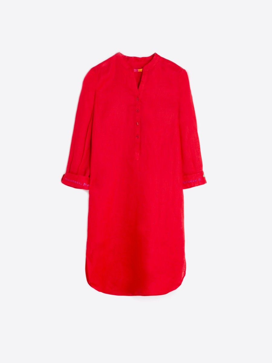 Vilagallo Dress Dani Emb Coral Linen Dresses