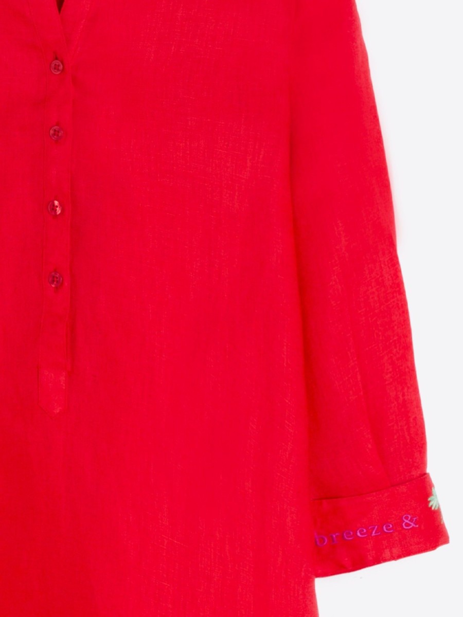 Vilagallo Dress Dani Emb Coral Linen Dresses