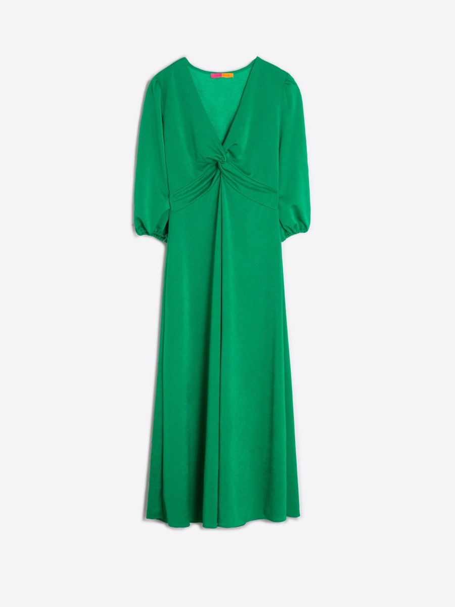 Vilagallo Dress Carolina Green Knit Satin Dresses