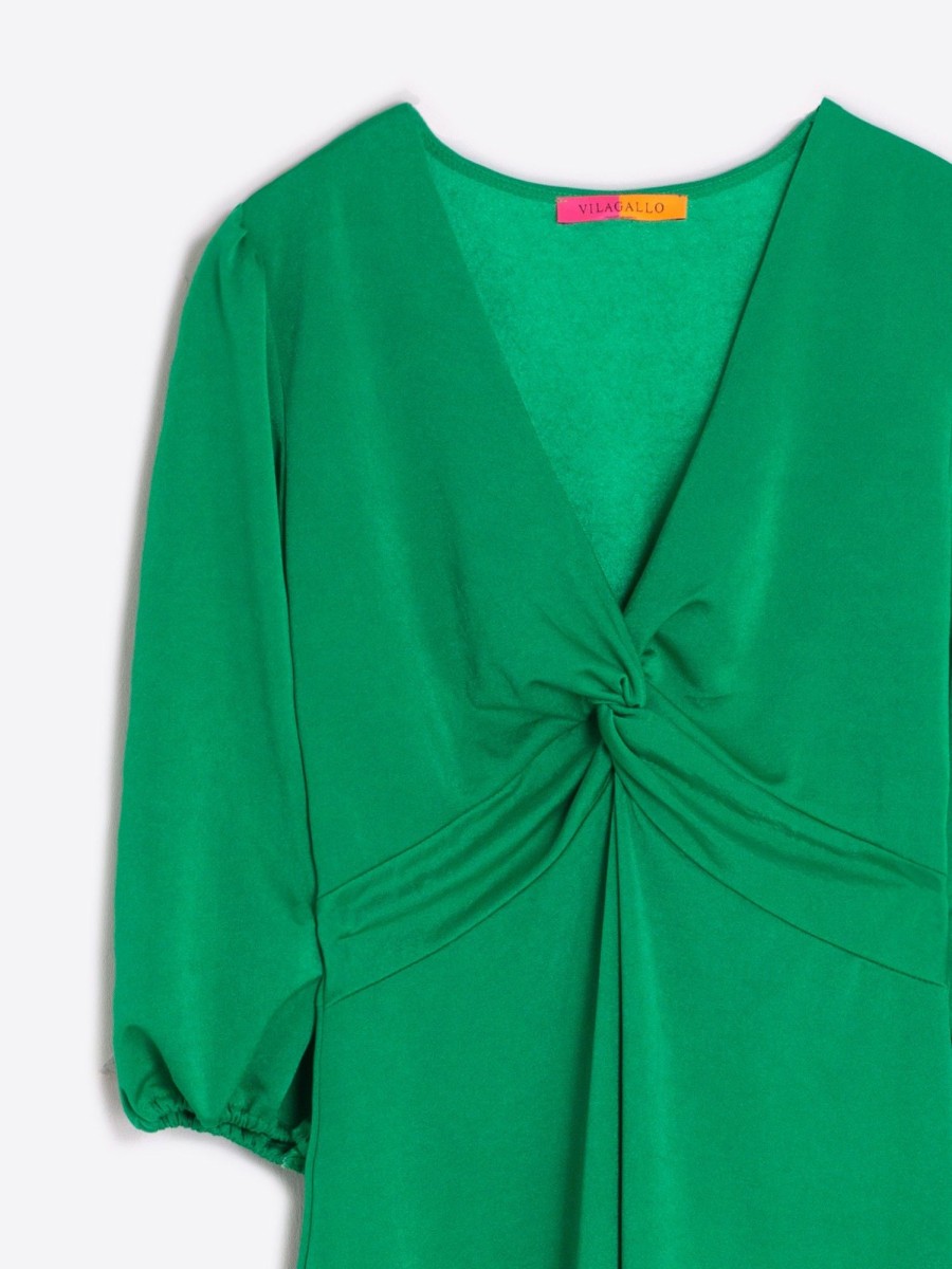 Vilagallo Dress Carolina Green Knit Satin Dresses